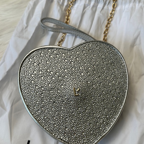 Larroude Heartbreaker Crossbody Bag In Crystal and Light Gray Vegan Suede NWT - Picture 8 of 14